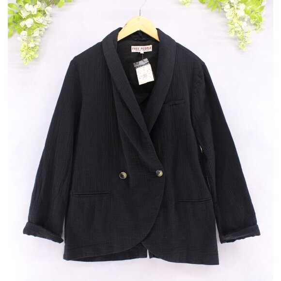 Free People Women's Black Gauze Rowan Oversize Blazer Jacket Sz XS - Picture 2 of 8